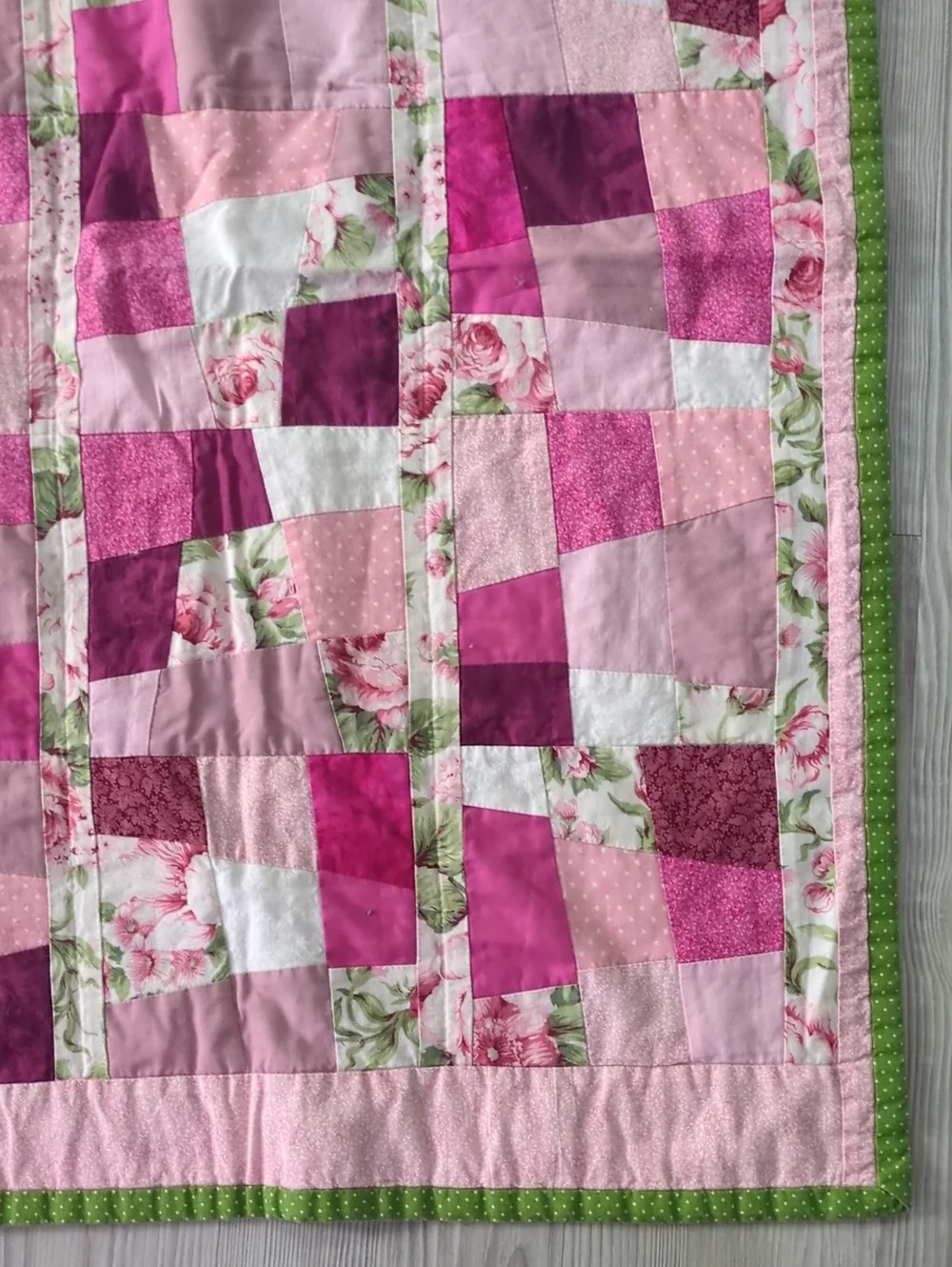 Handmade Pink Patchwork Quilt Wall Hanging Floral Cottagecore Shabby Chic Decor